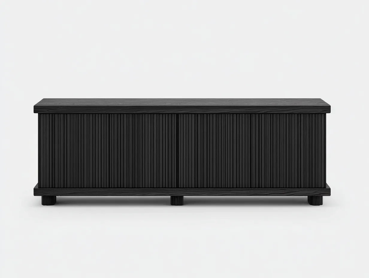 Mueble para TV de madera 180×40×55 cm - negro - frontal de lamas