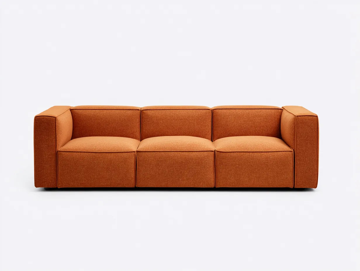 Sofá de 3 plazas 225×92×82 cm - tela naranja - diseño moderno salón