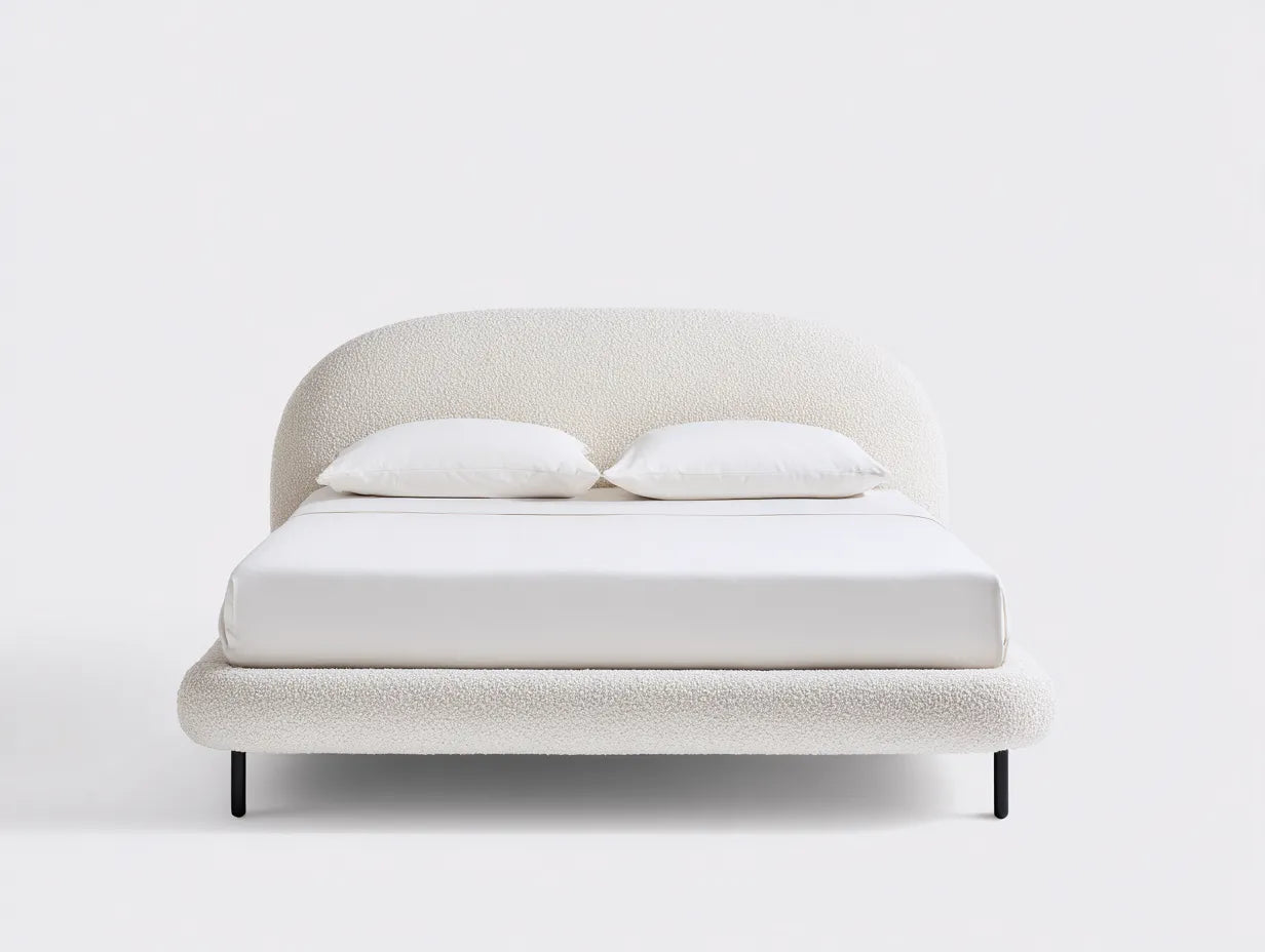 Cama tapizada 210×180×105 cm - blanco - diseño curvo para dormitorio