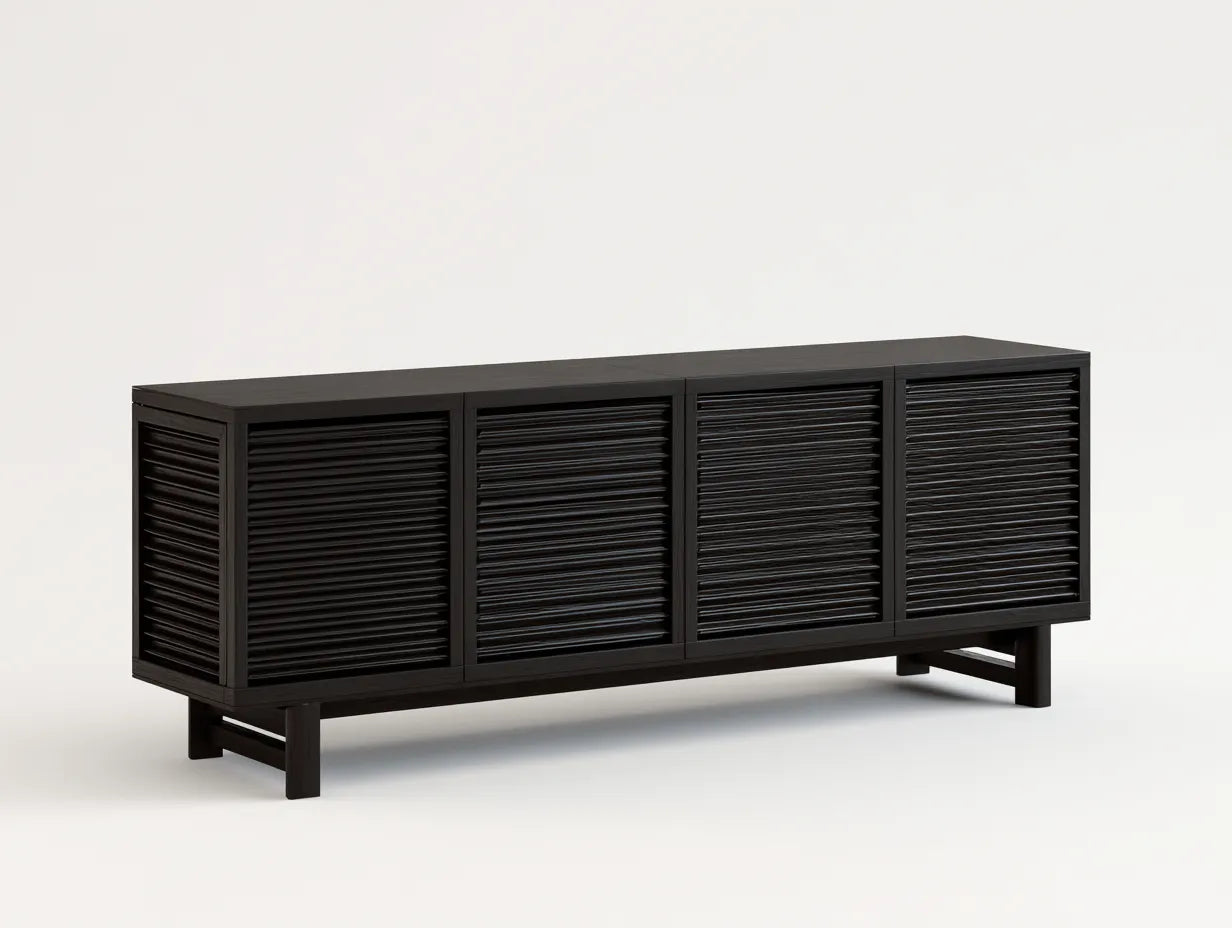 Mueble para TV 200×40×55 cm - madera acabado negro - diseño moderno para salón