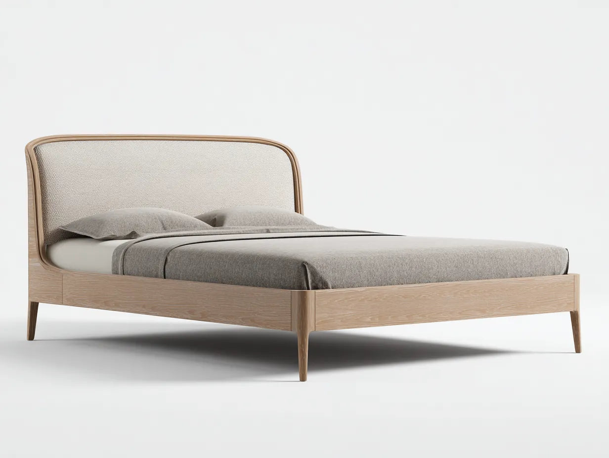 Cama doble 200×180×120 cm - madera natural - diseño moderno para dormitorio