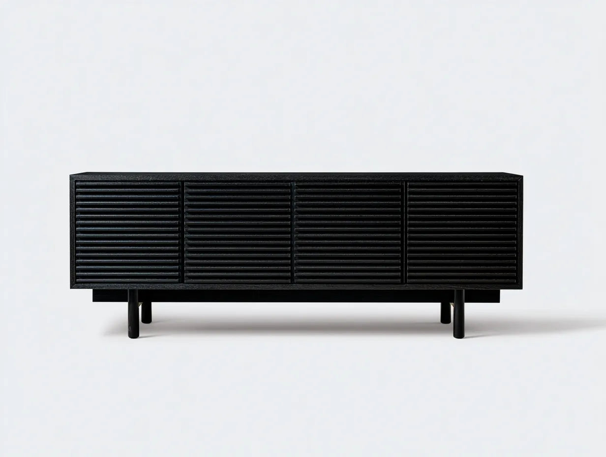 Mueble para TV 200×42×58 cm - madera negra - estilo minimalista salón