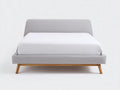 Cama doble 210×180×105 cm - gris claro tela y madera natural - estilo nórdico para dormitorio