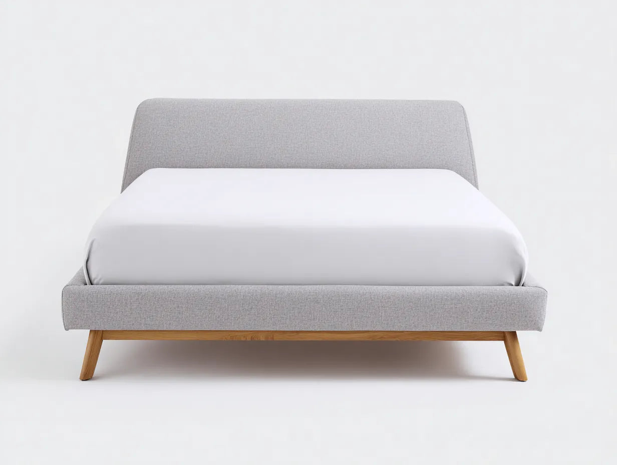 Cama doble 210×180×105 cm - gris claro tela y madera natural - estilo nórdico para dormitorio