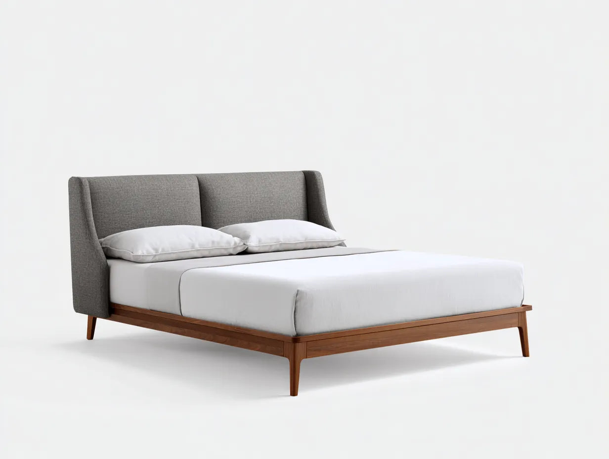 Cama doble 220×180×105 cm - madera marrón y tela gris - estilo moderno para dormitorio