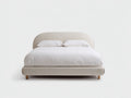 Cama doble 210×180×100 cm - beige tela y madera natural - diseño minimalista para dormitorio