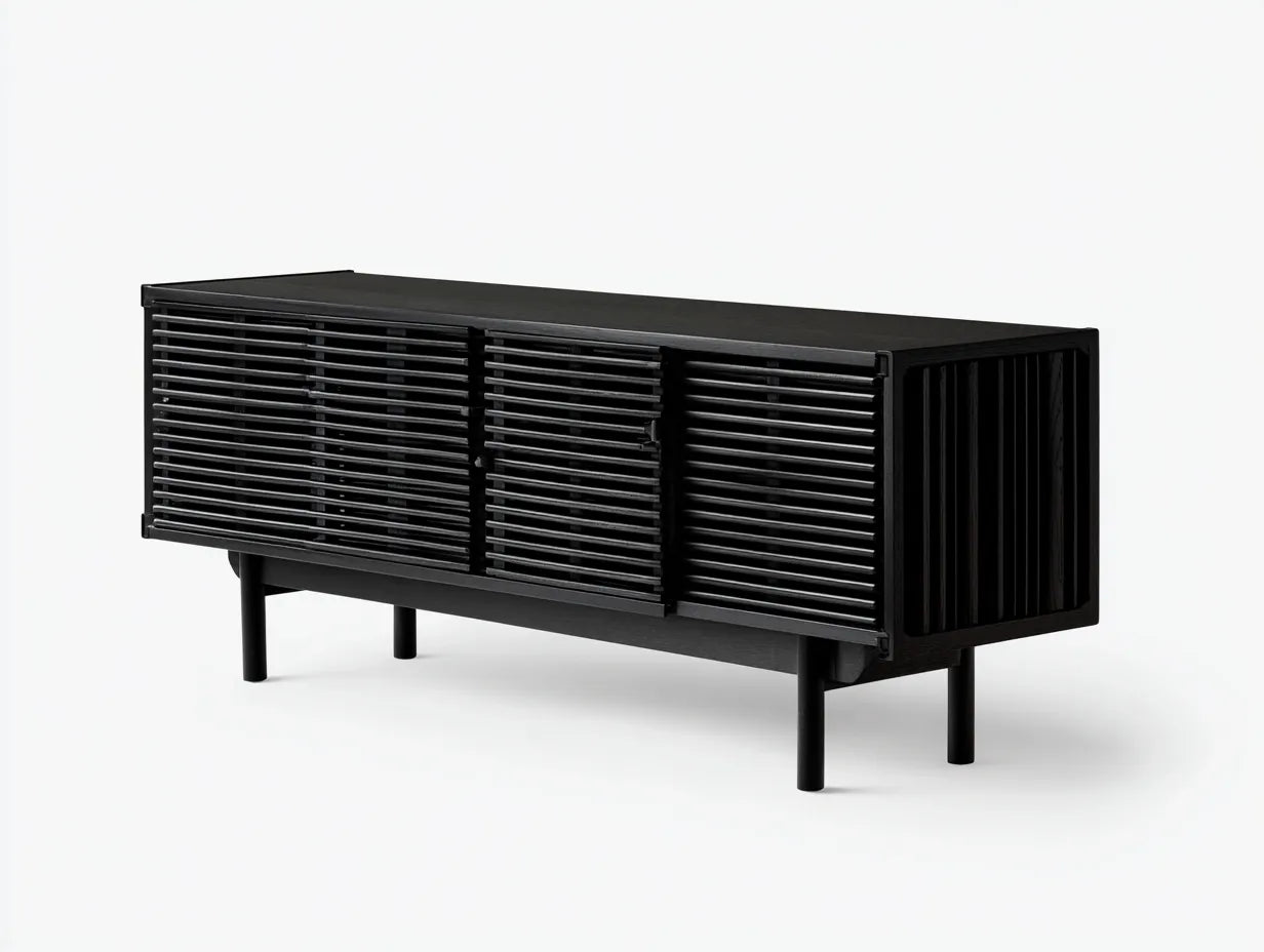 Mueble para TV de madera 190×42×58 cm - negro - con frente de lamas