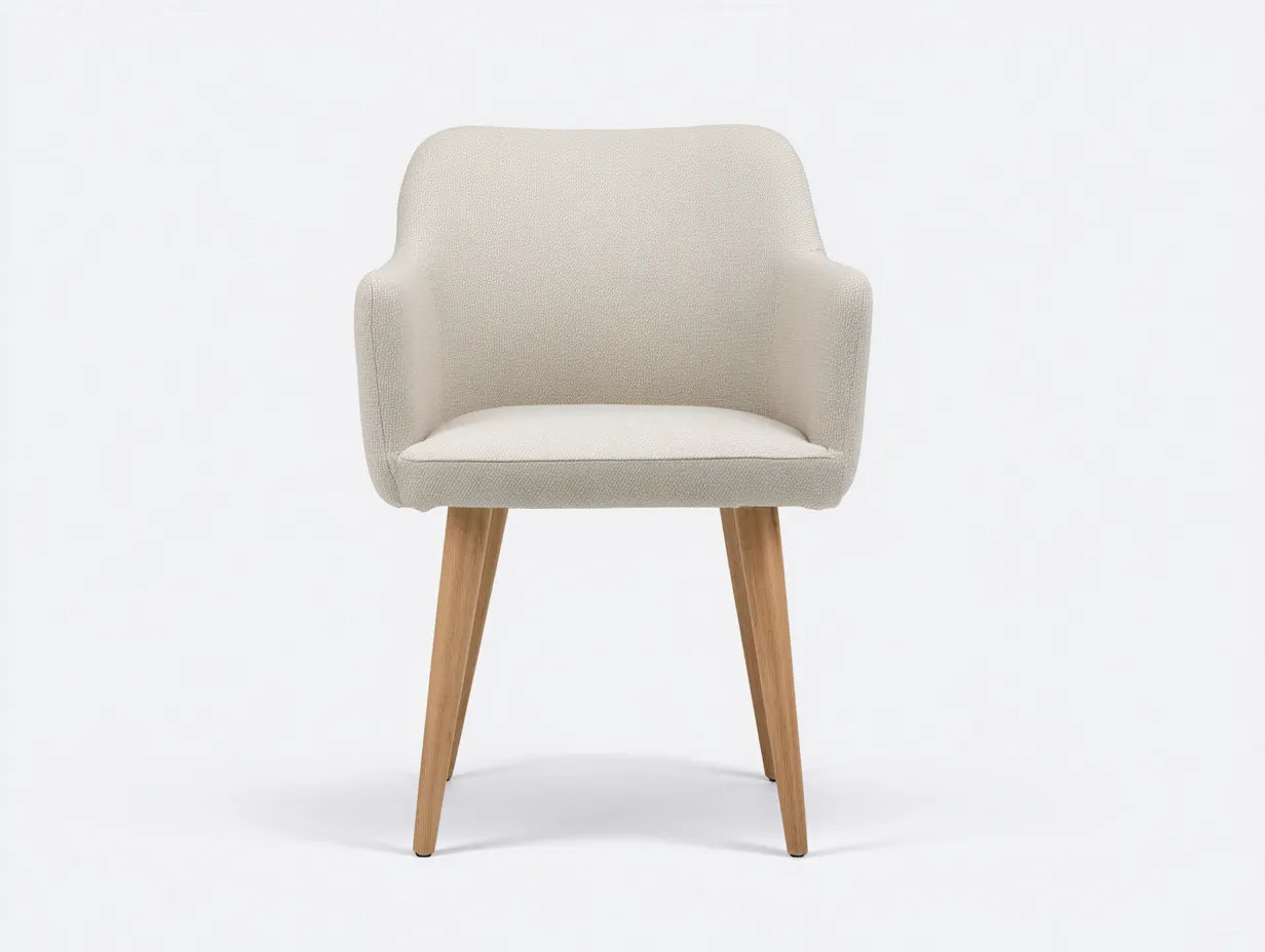 Silla de comedor de madera y tejido 50×56×86 cm - blanco y marrón claro - respaldo acolchado