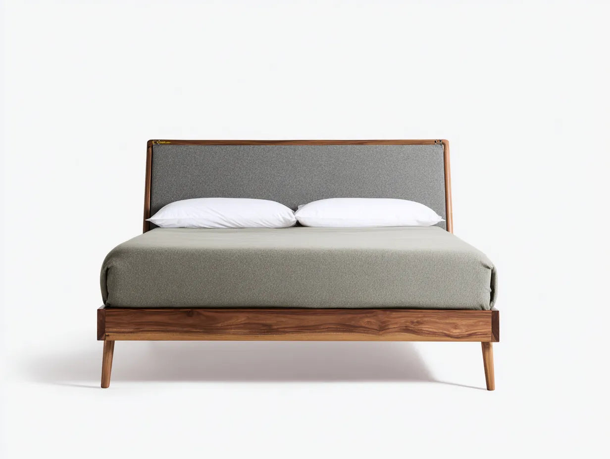 Cama doble 210×180×110 cm - gris y madera natural - estilo moderno para dormitorio