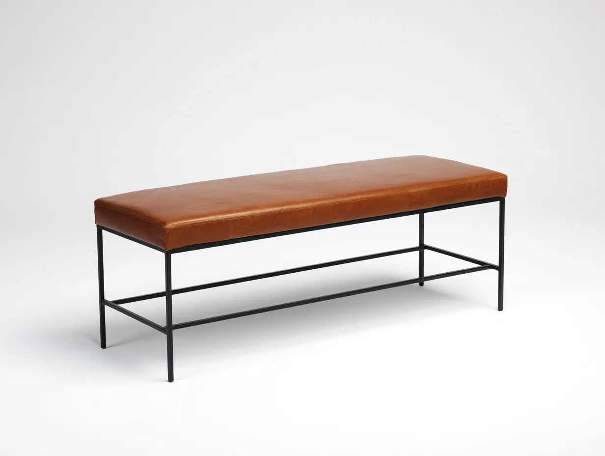 Banco de dormitorio 160×45×50 cm - tapizado marrón y estructura metal negro - estilo industrial