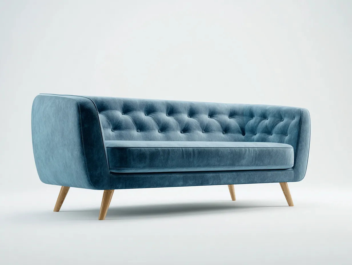 Sofá de 3 plazas tapizado en tejido 205×85×78 cm - azul - respaldo capitoné