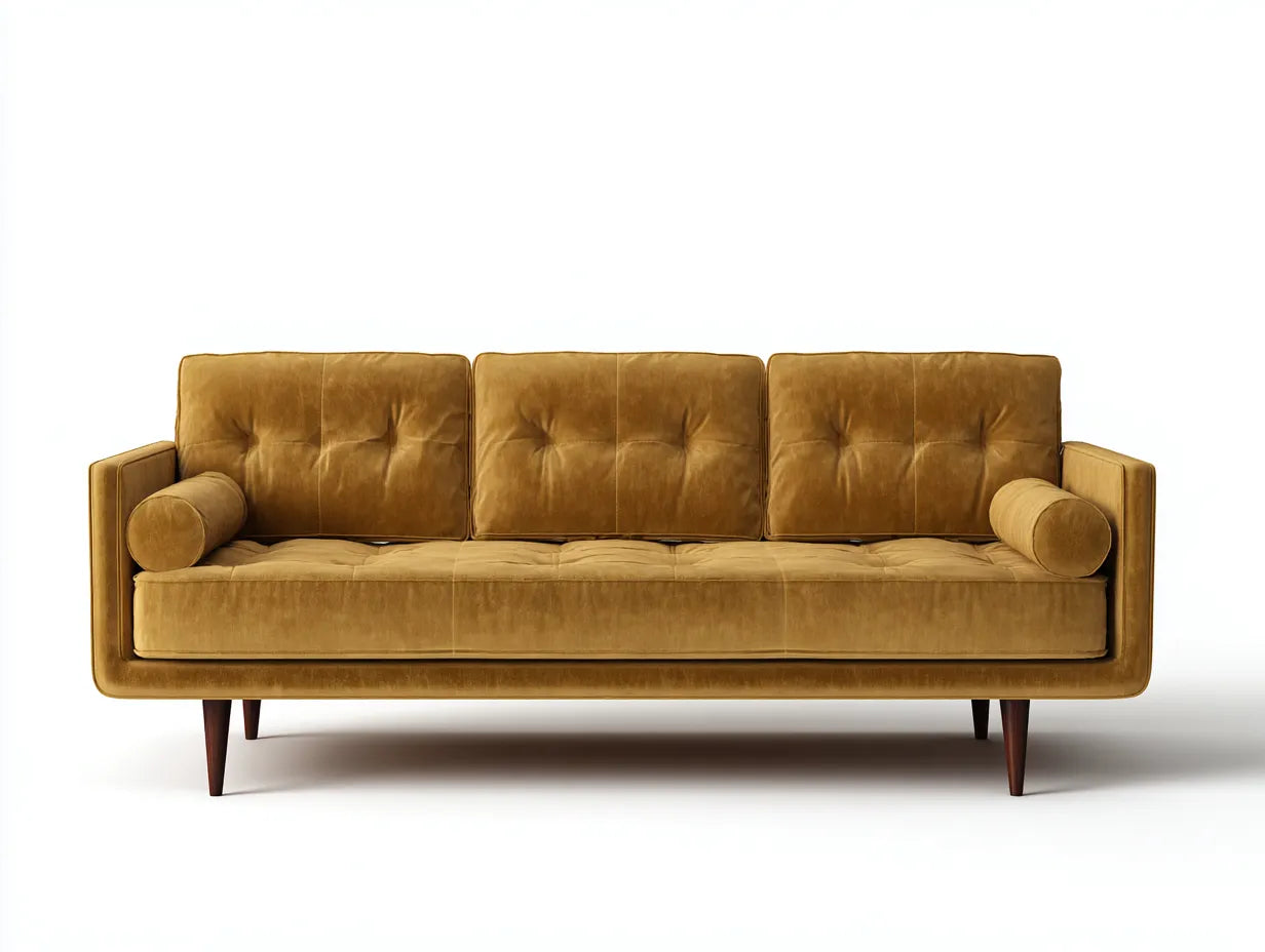 Sofá de 3 plazas tapizado en tejido 210×84×82 cm - amarillo - estilo retro para salón